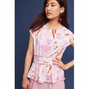 Postmark white floral knit peplum top